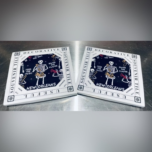 Ceramic Tiles Set skeleton New Orleans gift collectible jazz pair new souvenir - Picture 4 of 4